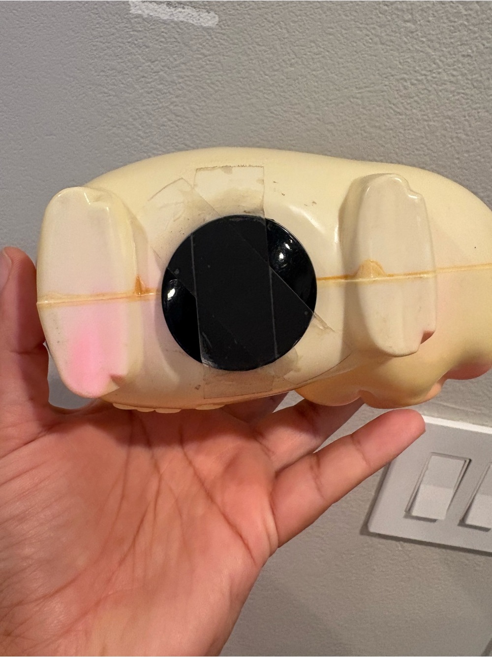 Vintage 1977 Sanitoy Yellow Plastic Piggy Bank Hand Painted Bright Colors - Picture 9 of 10